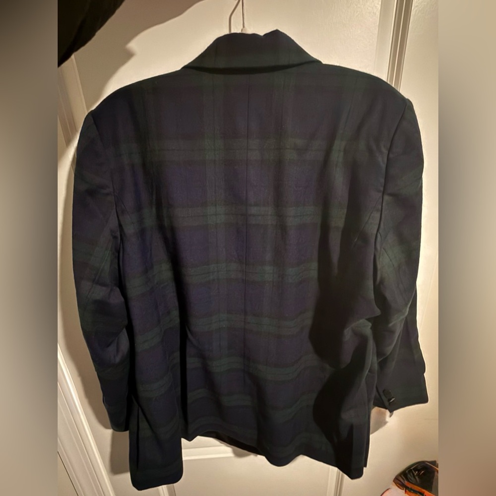 Lauren Ralph Lauren Green Navy Plaid Blazer Black Satin Trim Holiday Preppy 20W - Picture 5 of 9